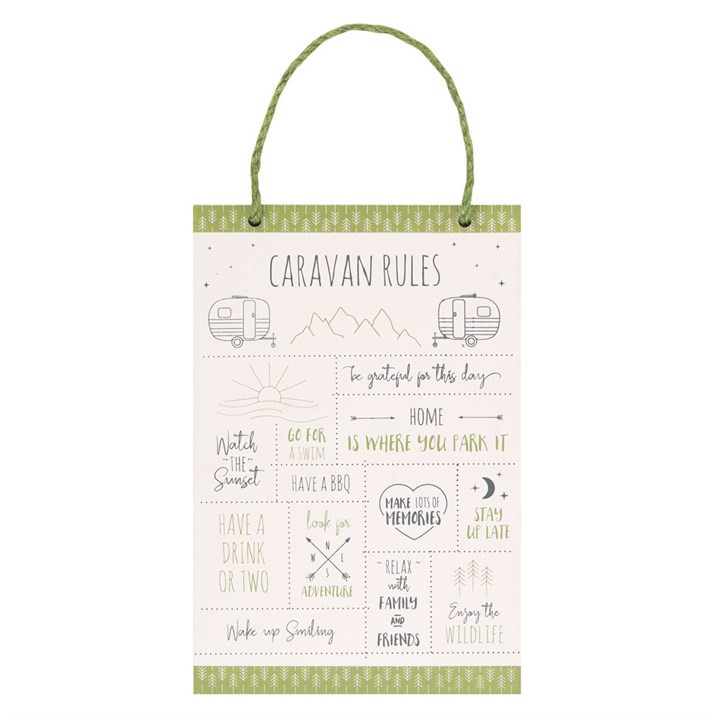 30cm Retro Style Happy Camper Caravan Rules Novelty Hanging Sign.