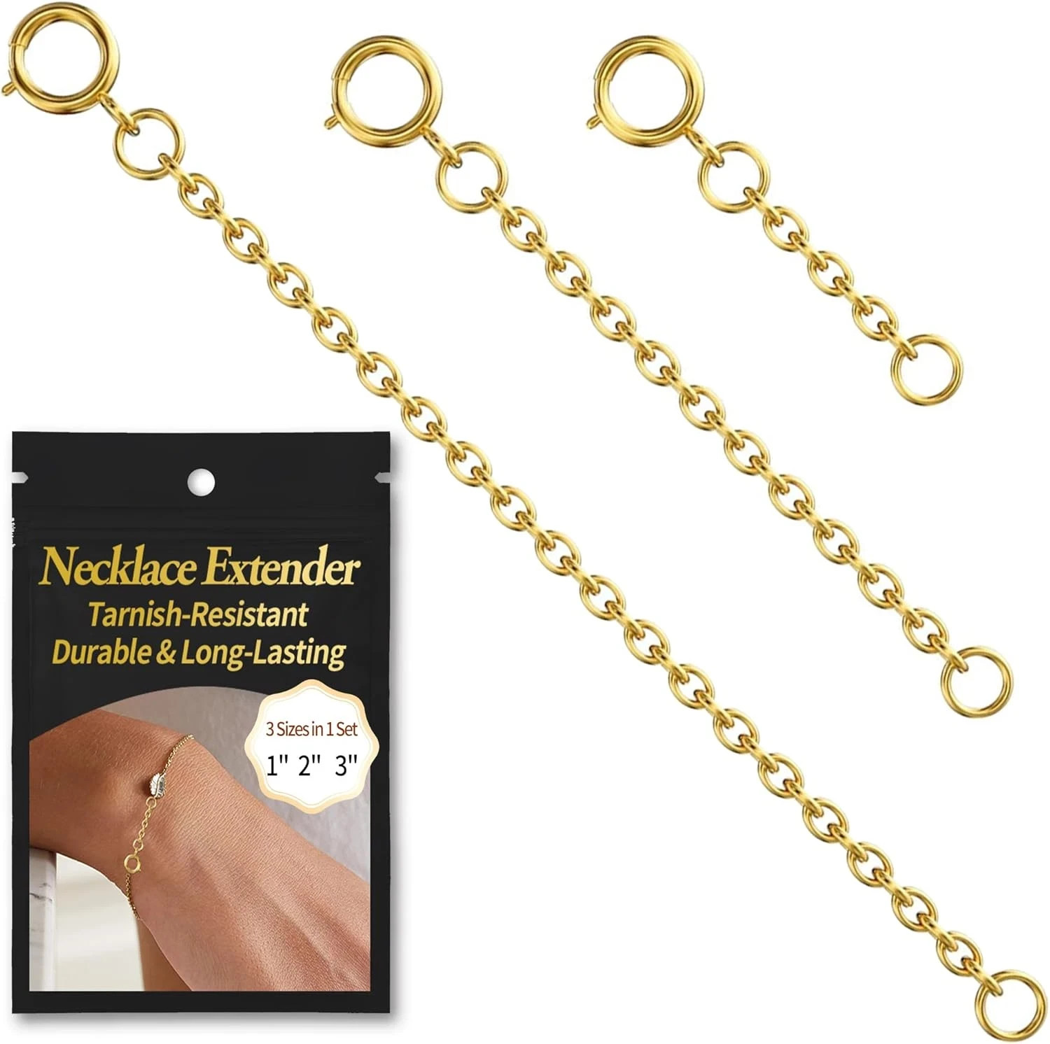 Necklace Extender Gold - 18K Gold Plated Chain Extenders for Necklaces, Necklace