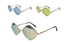 Diamond Shape Sunglasses Vintage Retro Metal Frame Colored Lenses For Men Women.