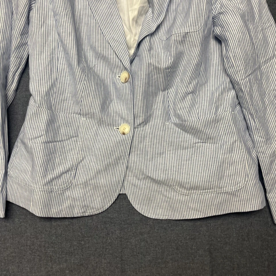 Blazer para mujer Talbots talla 8 azul blanco a rayas 2 botones chaqueta mezcla de lino Foto 3 de 4