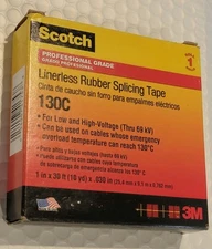 Scotch Linerless Rubber Splicing Tape 130C, 1 in x 30 ft, Black, 1 Roll