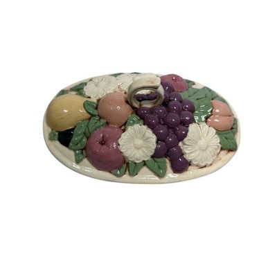 Vintage Mid Century Ceramic Fruit Covered Dish Floral Kitchen Storage Container