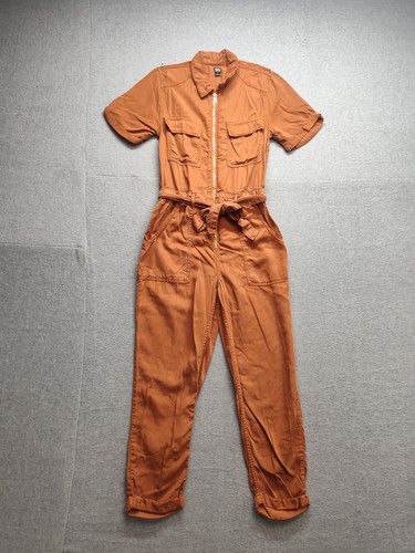 BDG Urban Outfitters Women Jumpsuit L Orange Full Zip Straight Pocket Tie Waist
