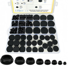 125PCS Black Rubber Plugs for round Holes, 8 Sizes Silicone Plugs for Round