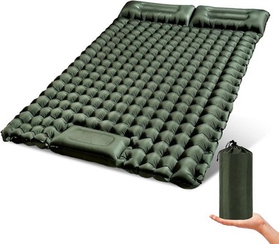 Double Sleeping Pad for Camping with Pillow, Built-in Foot Pump, Portable