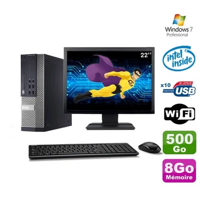 Lot PC Dell Optiplex 990 SFF G630 2.7GHz 8Go 500Go DVD Wifi W7 + Ecran 22" - Photo 1/4
