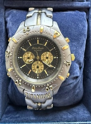 Philip Persio Titanium Quartz Herrenarmbanduhr Multifunktion Schwarz Gold
