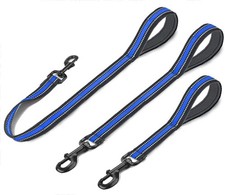 Short Dog Leash Nylon Traffic Padded Handle Reflective Wide Blue New