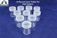 10 Clear Round Plastic Coin Tubes for US Half Dollars 30.6mm w Screw on Lid Cap