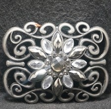 XE19173 NOS VINTAGE 1970s ABSTRACT FLORAL ARTWORK UNISEX FASHION BELT BUCKLE