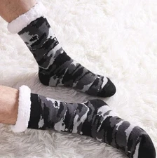Camouflage Fuzzy Slipper Socks Winter Thermal Fleece Lining Non Slip Grippers