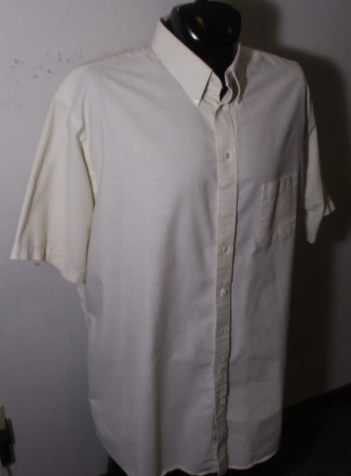 STAFFORD Creme Beige Short Sleeve "Oxford" Dress Shirt Men's Size 19 X-Tall - Image 3 of 4