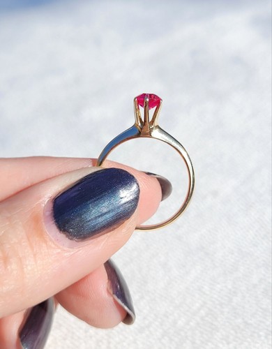 Vintage 10k Gold Pink Sapphire Ruby Solitaire High Profile Ring Size 6.5 - Picture 6 of 10