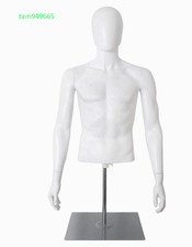 Male Half Body Mannequin with Adjustable Metal Stand for Retail Display, White