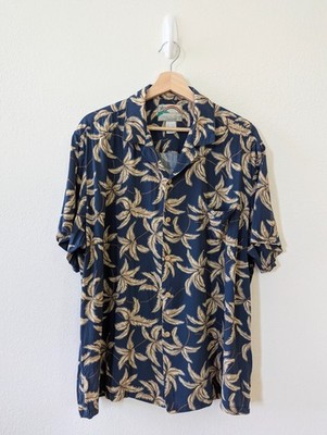 Paradise Found Hawaiian Shirt Mens XL Blue Palm Tree Print Rayon Made In Hawaii