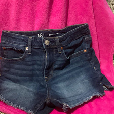 NoBo Boundaries Juniors 7 Dark Wash Blue Denim Cut Off Shorts Mid Rise 5-Pkt