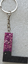 Pink Resin Glitter Letter L Keychain w/ Detachable Silver-Tone Keyring Modern