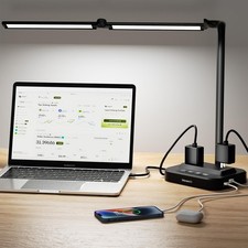 LED Desk Lamp with USB Charging Port: Eye-Care Technology - 1 Type-C, 1 USB-A...