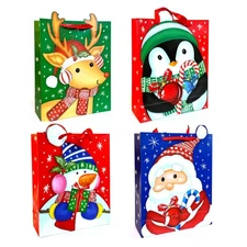 allgala 12-PC Premium Vivid Cute Cartoon Design Glitter Christmas Gift Bags