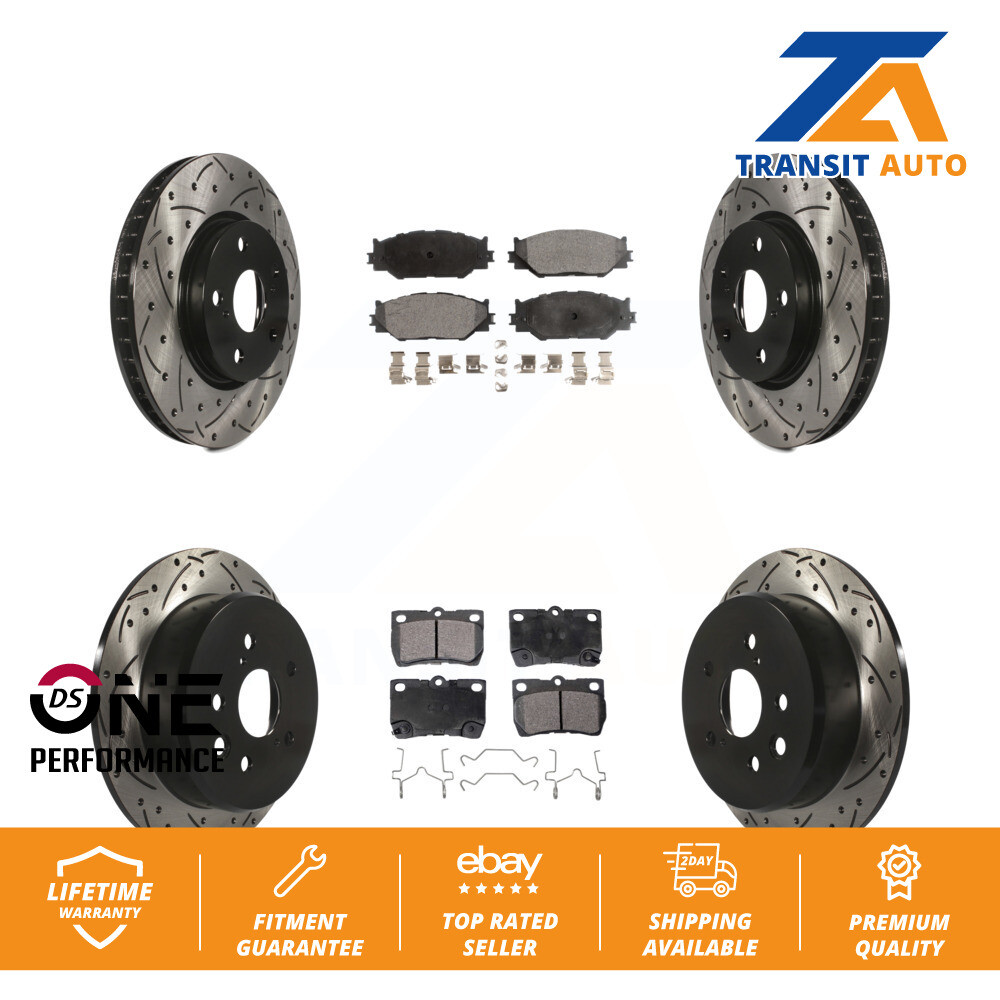 Front Rear Coated Drilled Slot Disc Brake Rotors Ceramic Pad Kit For