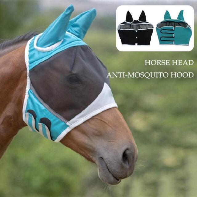 1x Horse Fly Mask Ears Hood For Horse Full Face Protection Anti-UV Mesh F4G6