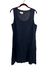 Talbots Black Sleeveless Dress SZ 4 Rayon Linen Blend School Girl Flare Pleated