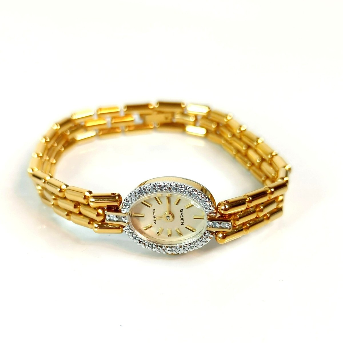Vintage Gruen Women's Gold-Tone Quartz Watch With Rhinestone