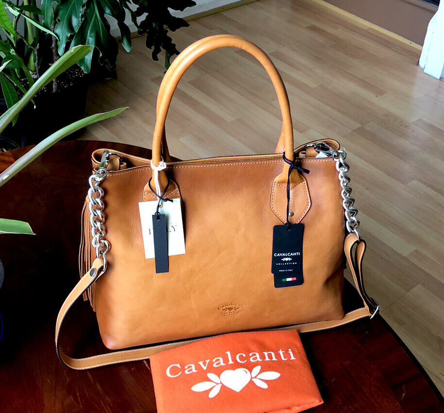 CAVALCANTI Italian Leather Satchel Handbag New $428