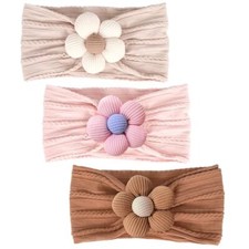 3 Pcs Baby Flower Headbands Baby Girls Nylon Headbands Soft Beige,Pink,Brown