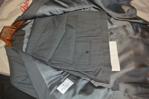 Bill Blass Pure Wool Gray Orange Stripe Custom Suit 48S 42W USA Imported Fabric - Picture 15 of 24