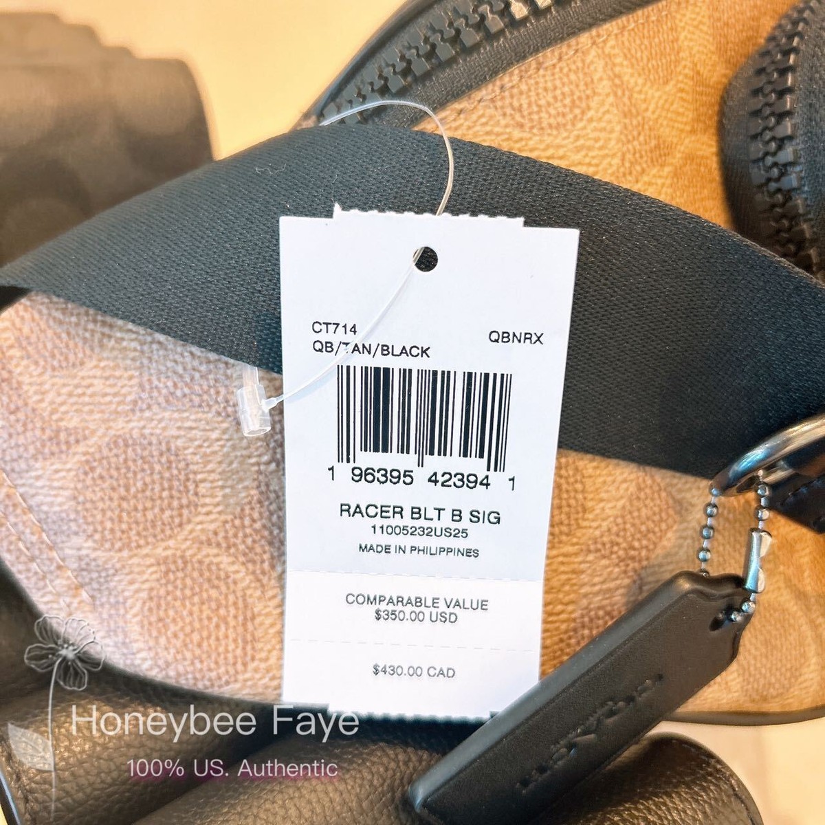 NWT Coach Racer Belt Bag In Signature Jacquard/Smooth Leather