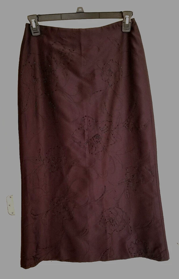 Ann Taylor Y2K Size 6 Purple Deep Violet Beaded Silk Maxi Dress Skirt Holiday - Image 3 of 4