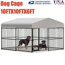 10FTX10FTX6FT Heavy Duty Dog Cage with Roof Large Outdoor Dog Kennel Safety Lock