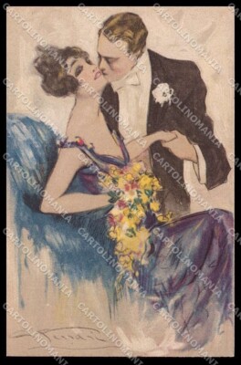 Illustratori Artist Signed Ferrari Romantic Couple Art Deco serie