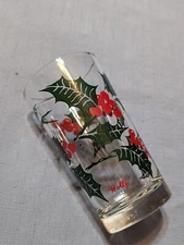 Vintage Boscul Green Holly Red Letters Peanut Butter 5" Water Drinking Glass