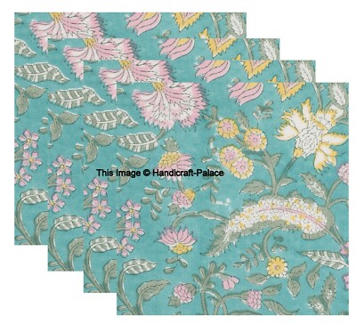 Hand Block Print Green Floral Napkins Table Linen Cotton Beautiful Many Sizes