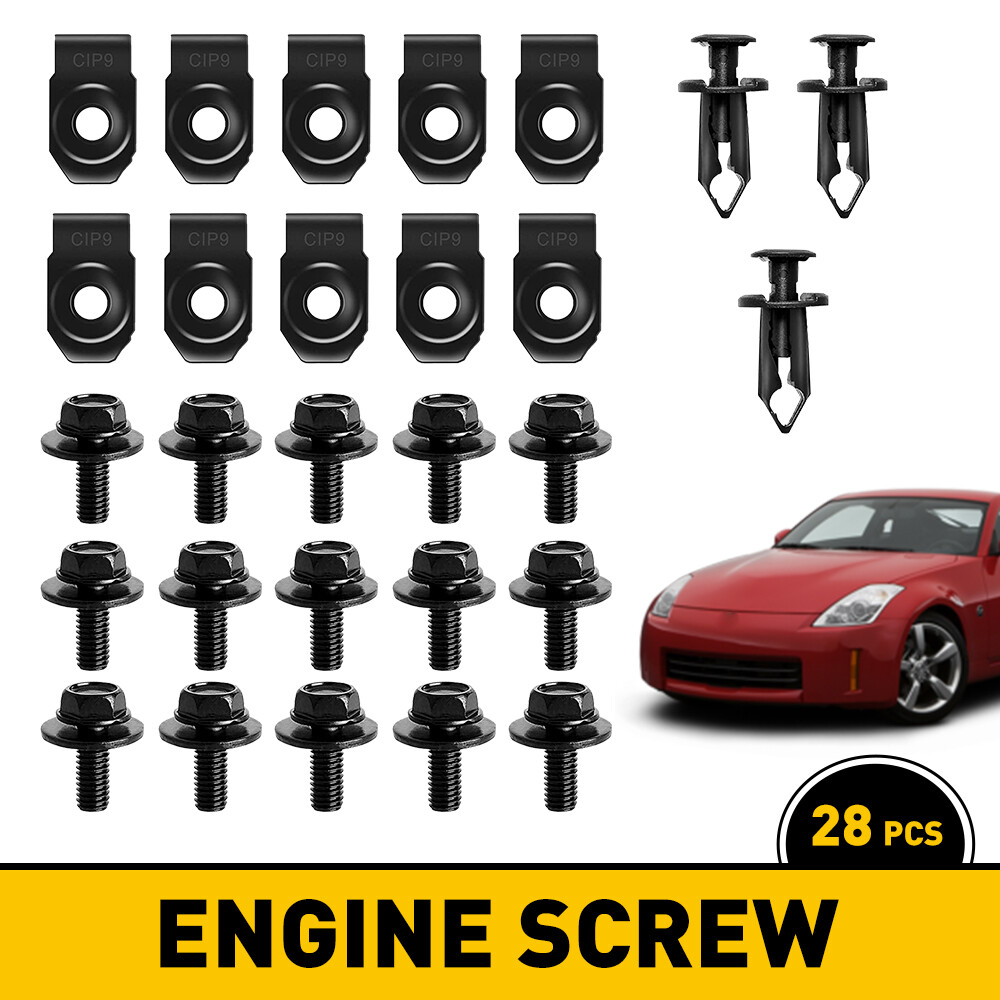28-Piece Car Engine Splash Shield Bolt Kit with Nuts & Rivets for Fender Bumper
