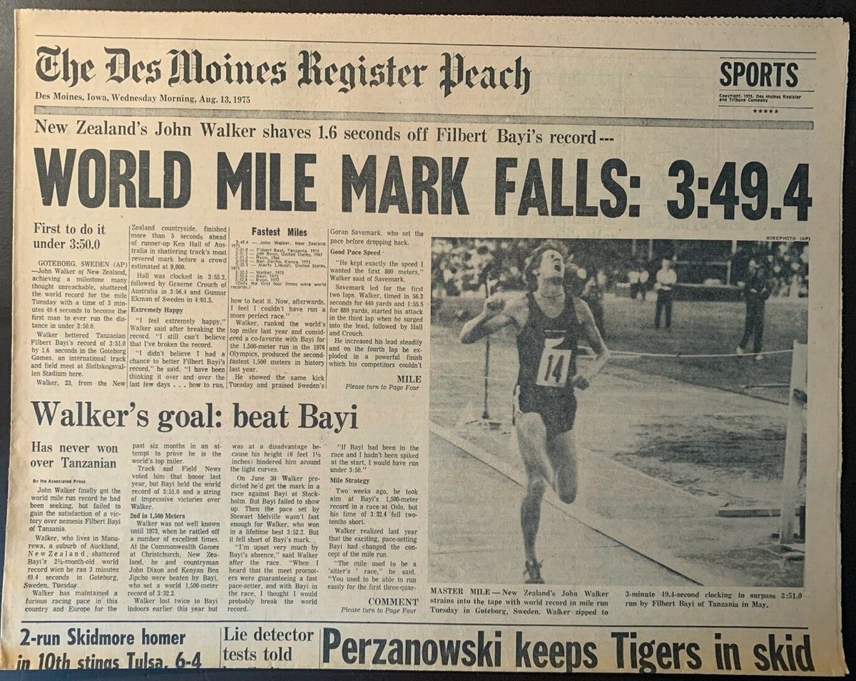 Athletics Mile World Record John Walker Sets World Record Mile