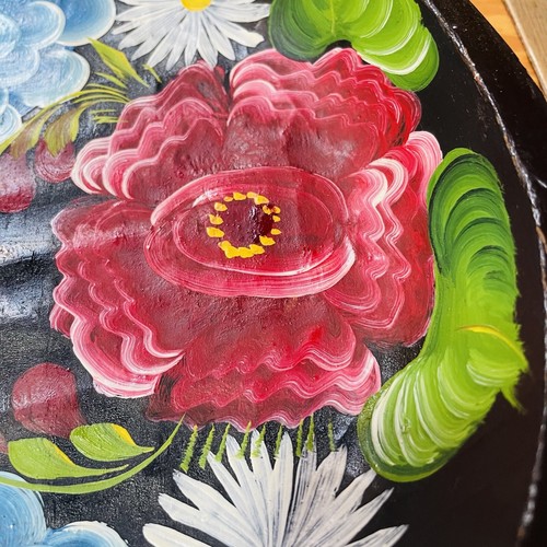 Vintage Wooden Hand Painted Vintage Folk Art Mexican Batea Tole Tray Bowl 11” - Picture 8 of 11