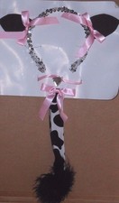 NWOT Cow Accessories headpiece, ribbon choker, and cow tail black and white