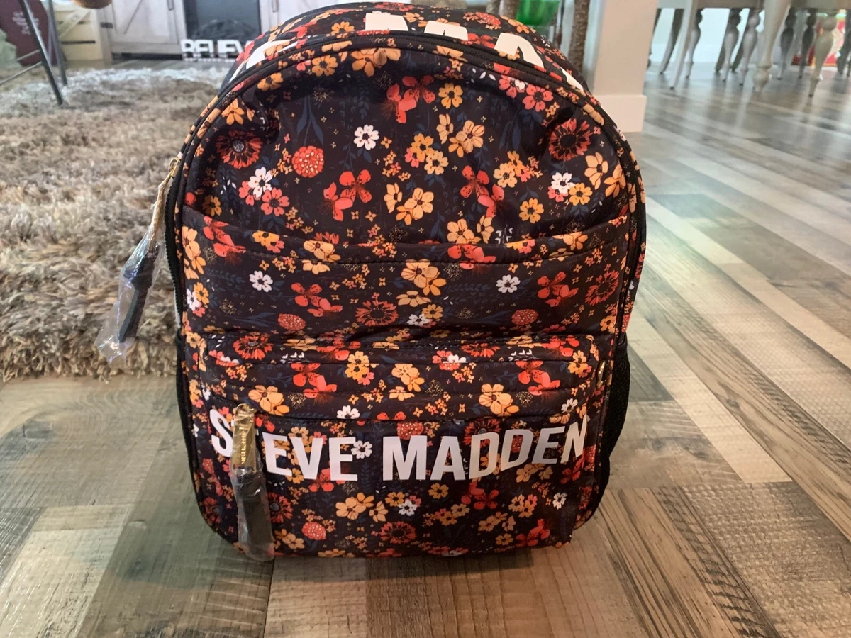 NWT Steve Madden Black Floral BFORCE Graphic Logo Signature Backpack Coin  Purse