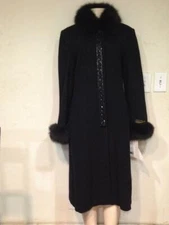 Marvin Richards Women's Church Winter Fox fur lambswool Black jacket coat size16