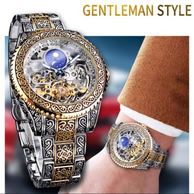 FORSINING Mens Mechanical Watches Skeleton Carved Tourbillon Luxury Wristwatch