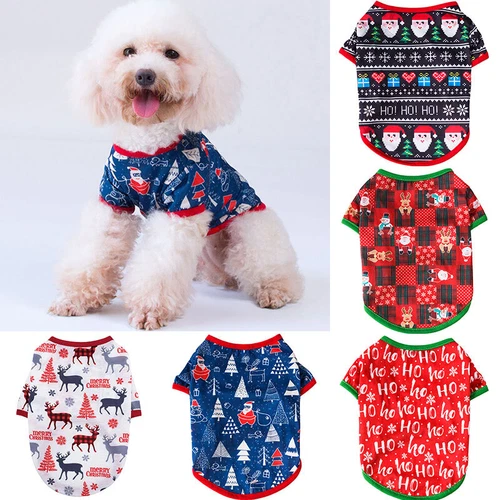Pet Christmas Clothes Puppy Dog Jumper Small Dog Chihuahua Cat T-shirt Apparels - Picture 2 of 37