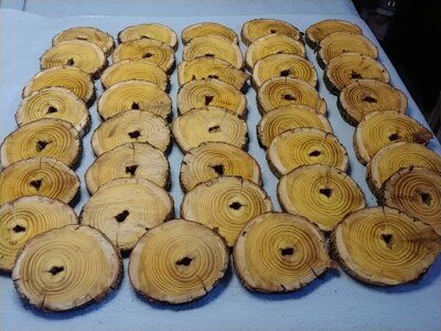 (6 pc)  3-1/2'' × 1/2''  Osage Orange Live Edge Wood Rounds Cookies  Mounting