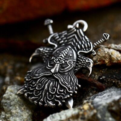 Men Titanium Steel Necklace Vintage Viking Double Eagle Fashion