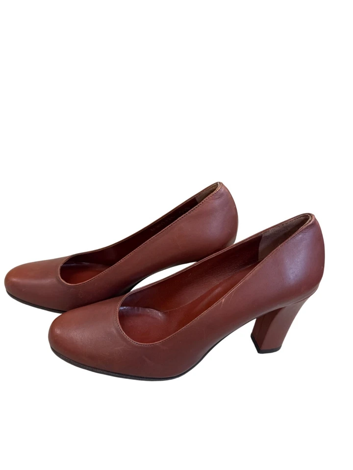 Ralph Lauren Mujer Rojo 3" Tacones Bloque Cuero Zapatos Sin Cordones Talla 5.5B SKU 8229 Foto 3 de 4