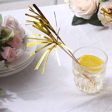 100 Natural 9 in Bamboo Skewers Cocktail PICKS Foil Frills Top Party Decorations