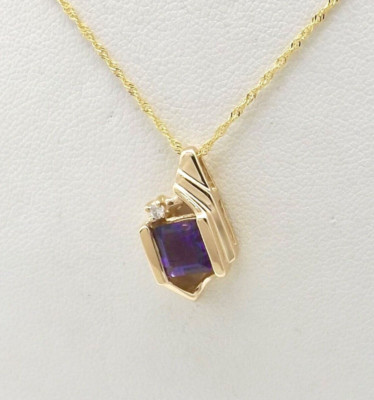 14K Gold Amethyst Pendant Necklace February Birthstone Bypass Setting 18in new