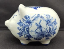 Agro Delfts Blauw Delft Holland Windmill Piggy Bank With Stopper Blue And White